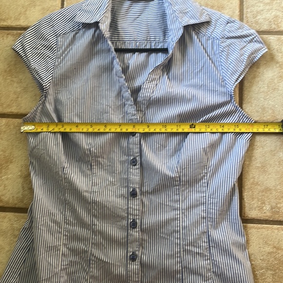 Blue and white stripe button down blouse - Picture 6 of 6